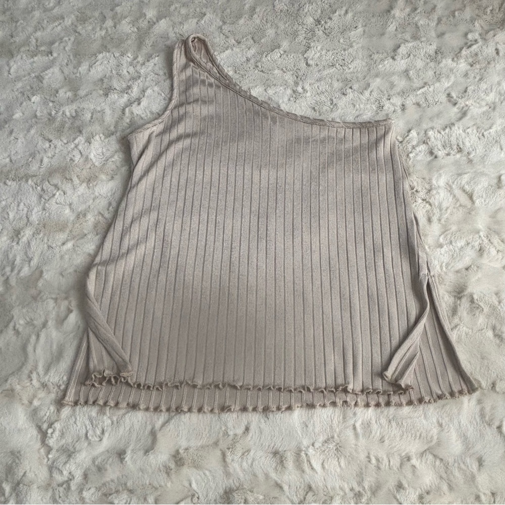 NWT Club Monaco Women's Size Large Cream One Shoulder Rib Top